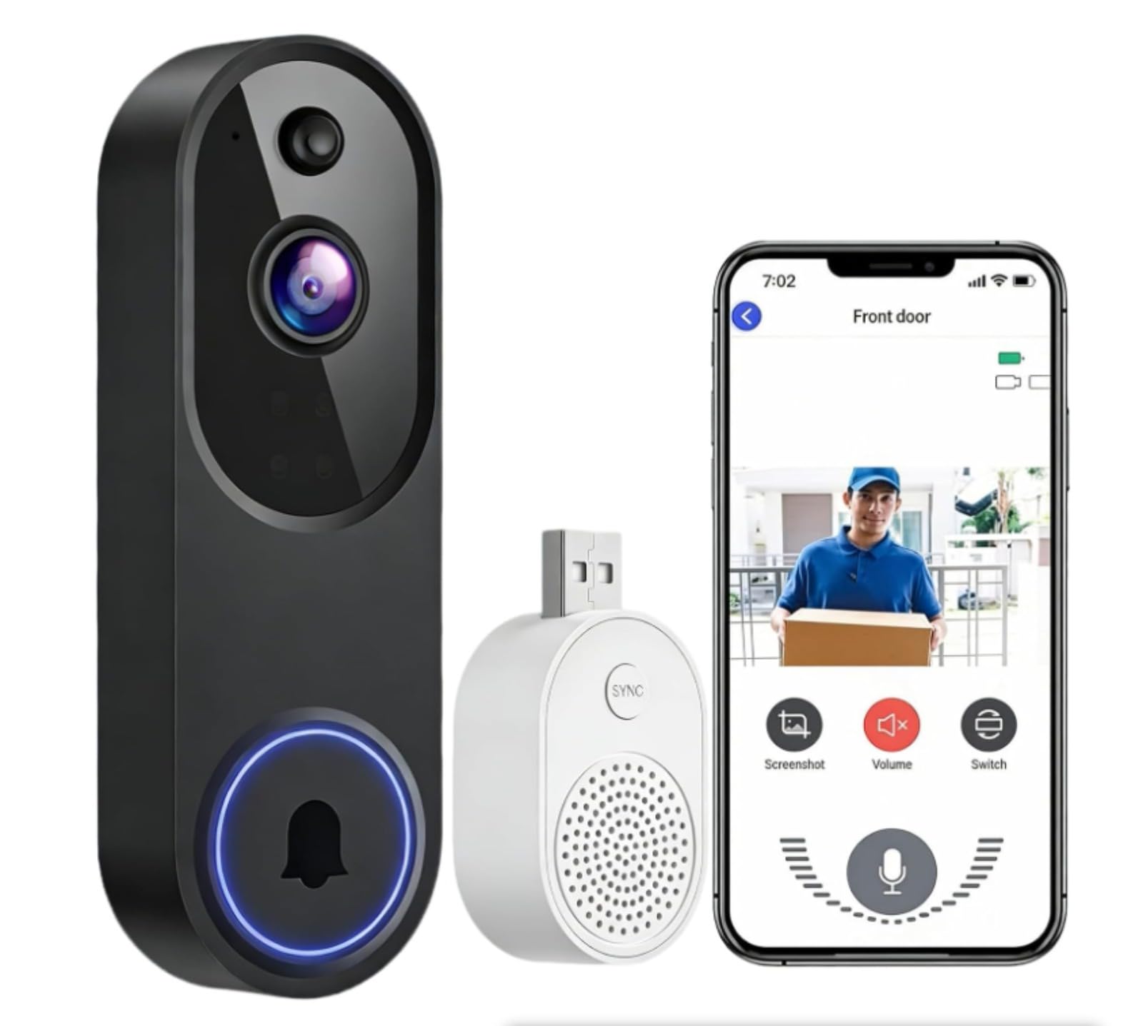 Neksong Mivrass Video Doorbell Camera, AI Human Detection, 2-Way Talk, Instant Alerts, Cloud Storage, Doorbell Camera Wireless Indoor Outdoor Surveillance