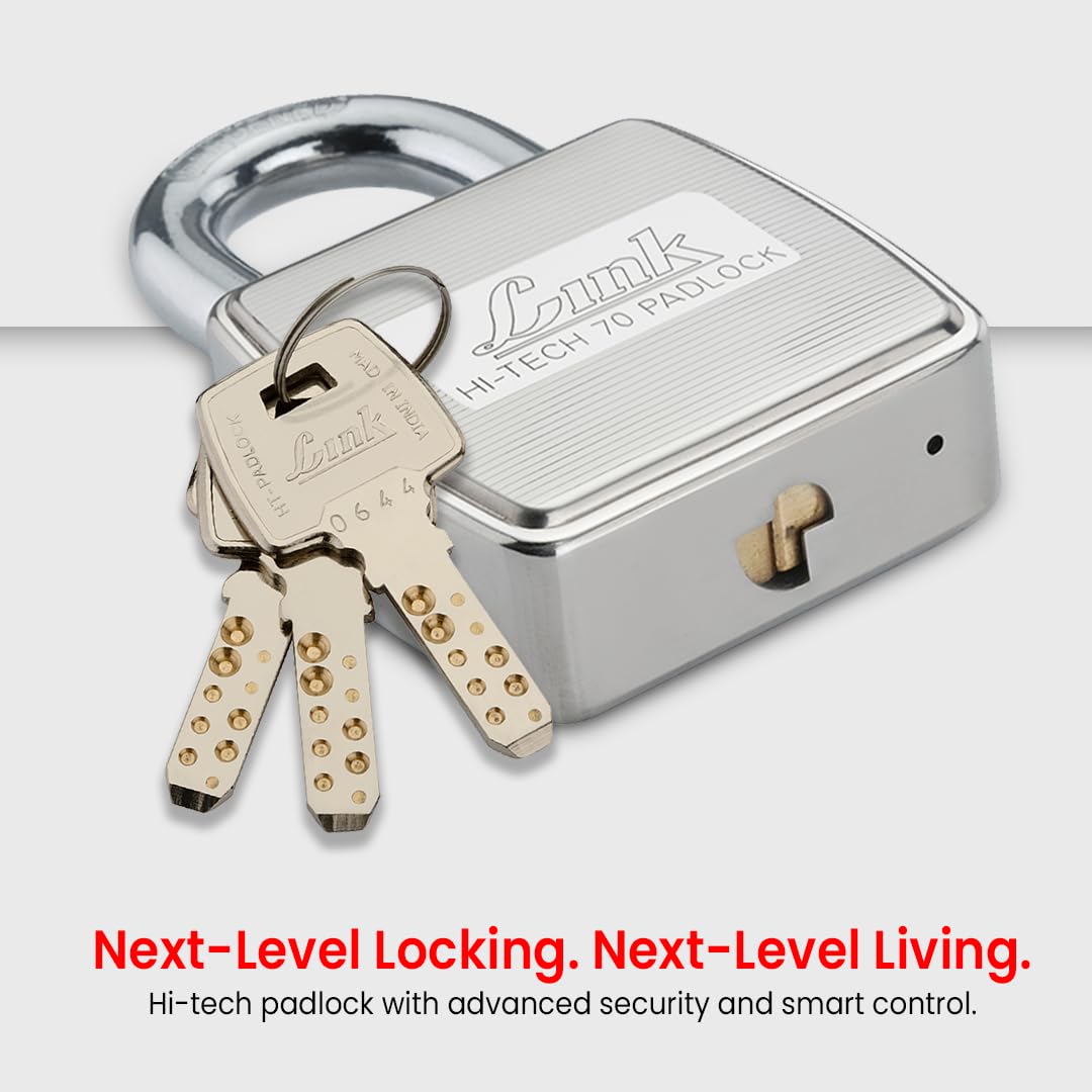 Link® Hi-Tech 70mm Padlock | Stainless Steel Body | Hardened Shackle | 1 Padlock | 3 Silver Keys with Hi-Tech Nickle | Made in India | 15 Years Warranty — Amazon image 2