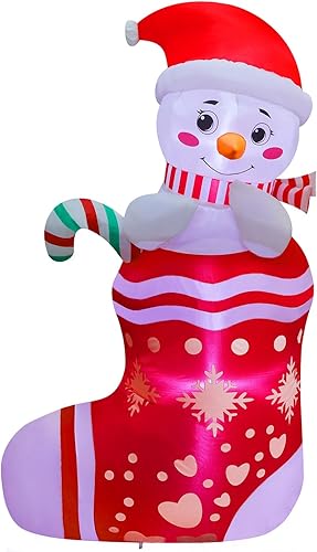 Miniatura 7 de Juegoal Decoraciones inflables de Navidad al aire libre, muñeco de nieve inflable de 5 pies en medias de Navidad, muñeco de nieve inflable iluminado