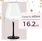 MIAMIO – 480 ml Verres à vin rouge, ensemble de 4 Grandes verres à vin Verres à vin en cristal avec des verres à vins à longue tige noire + Bouchon de vin & Aérateur - Collection Crystaluna