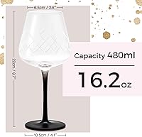 Vista 3 de MIAMIO Copas de vino de cristal premium, juego de 4 con tallo largo negro Colección Crystaluna (vino tinto)