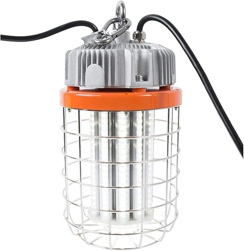Bergen Industries Inc K560 - Luz de trabajo enchufable de luminaria LED temporal de 60 W, 7500 LM, 5000 K, jaula de acero inoxidable, plateado y