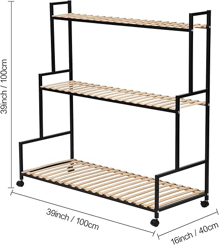 Miniatura 7 de Soporte para plantas con ruedas para interiores y exteriores, estante de metal resistente de 3 niveles para múltiples macetas de flores, estante