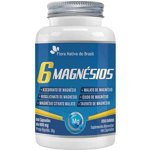 6 Magnésios (Taurato, Malato, Citrato, Ascorbato, Quelato e Óxido) 60 cápsulas - Flora Nativa