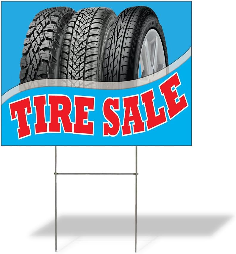 Weatherproof Yard Sign Tire Sale Outdoor Advertising Printing G Blue Lawn Garden Auto Parts 24x18 Inches 1 Side Print