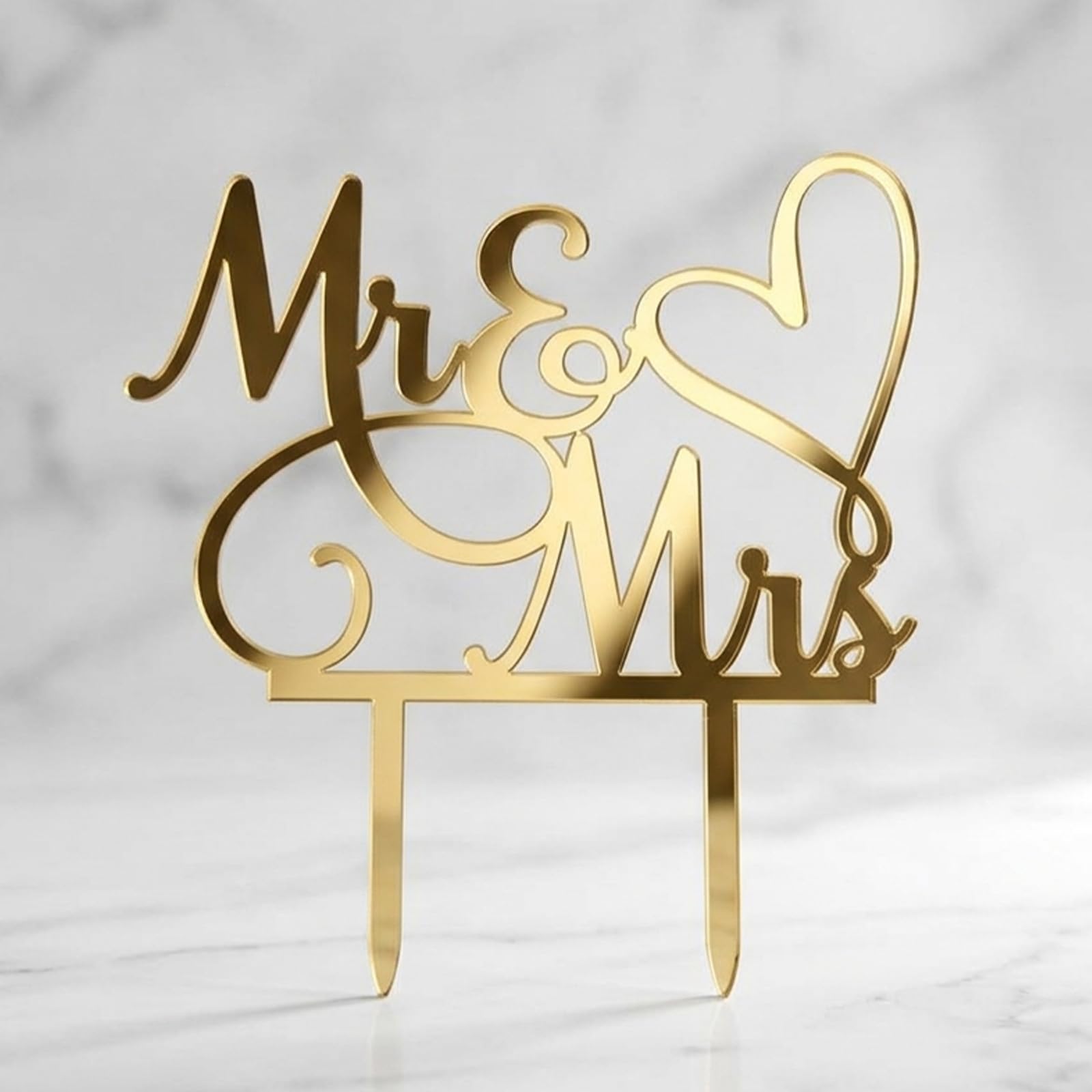 Wedding Cake Topper, Acrylic Mr and Mrs Cake Topper Gold, Elegant Cake Decorations for Wedding Anniversary Party