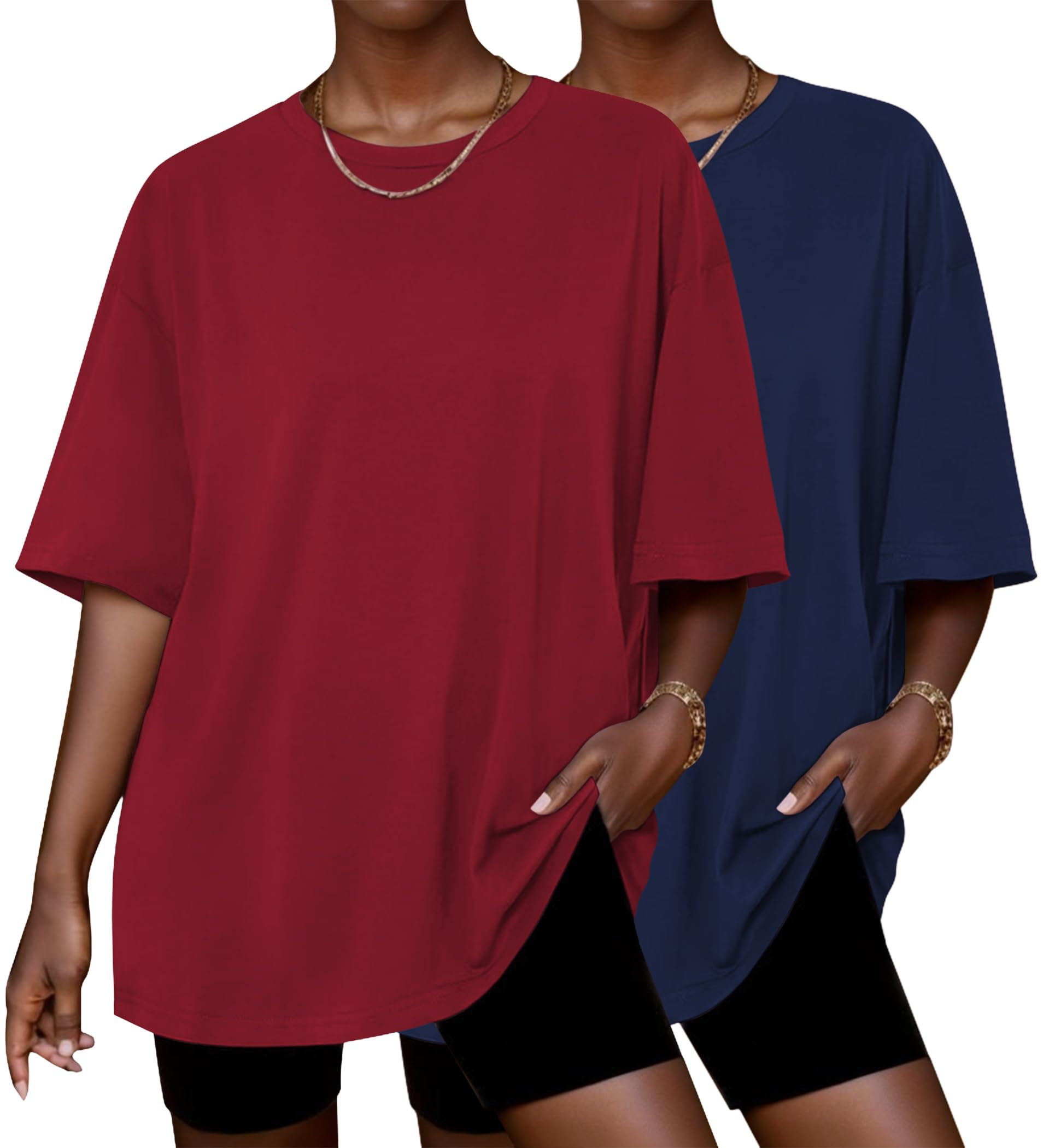 Ekouaer 2 Pack Womens Tops Short Sleeve Oversized T Shirts Casual Clothes