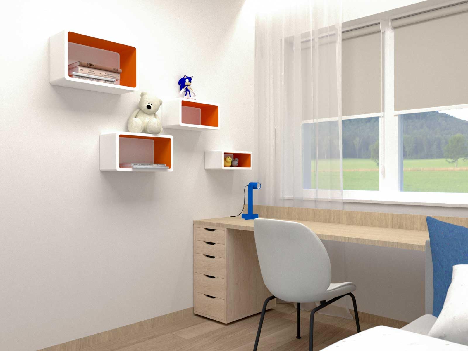 Cube Verstärkte Vielen Farben MDF Retro Design 4er Set Regal Regale Wandregal Deko Würfel CD DVD Lounge LO01 (Weiß/Orange)