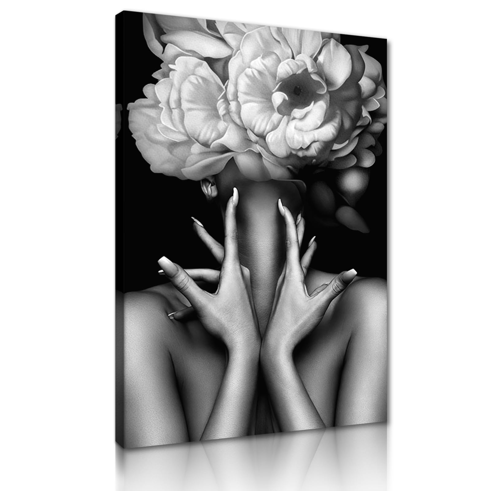 Yatsen Bridge Black White Floral Body Canvas Wall Art