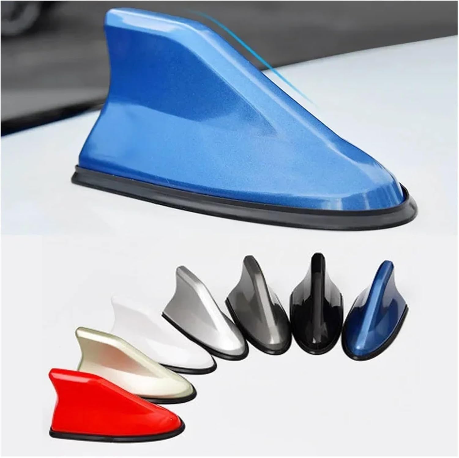 17cm Car Roof Shark Fin Antenna Cover Sticker Carbon Fiber Universal Car Radio AM FM Antenna Signal Amplifier Car Accessories(Red)