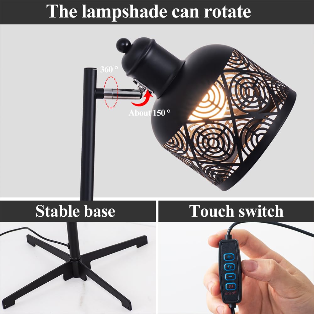 Lámpara de Pie de Hierro Negro de 58,7", 3 temperaturas de Color, ángulo Ajustable, lámpara de Poste Alto, Luces de esquina para Sala de estar Interior con interruptor táctil, casquillo E27