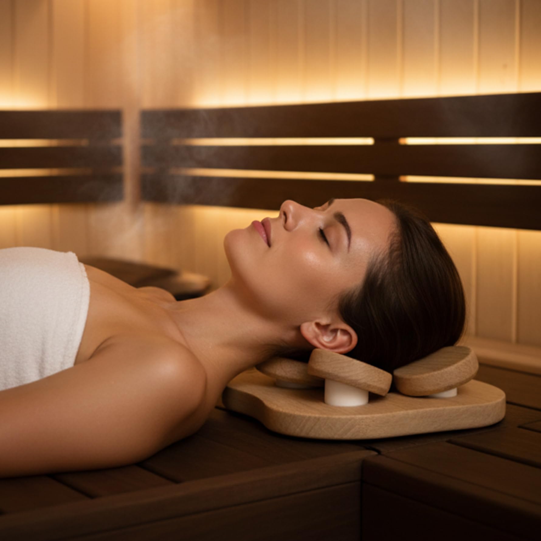 Almohada de sauna, reposacabezas de madera para sauna con diseño giratorio para soporte de cuello, almohada ergonómica cervical para spa en casa y reposacabezas para uso en habitaciones