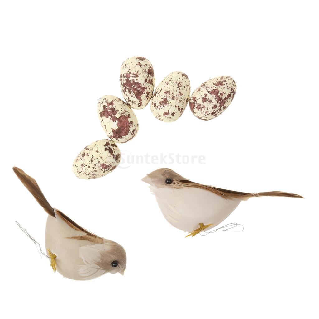 DYNWAVE Birds Breading Nest Bird Cages with 2pcs Artificial Birds and Eggs, Garden Yard Lawn Tree Decorative Ornaments Toys