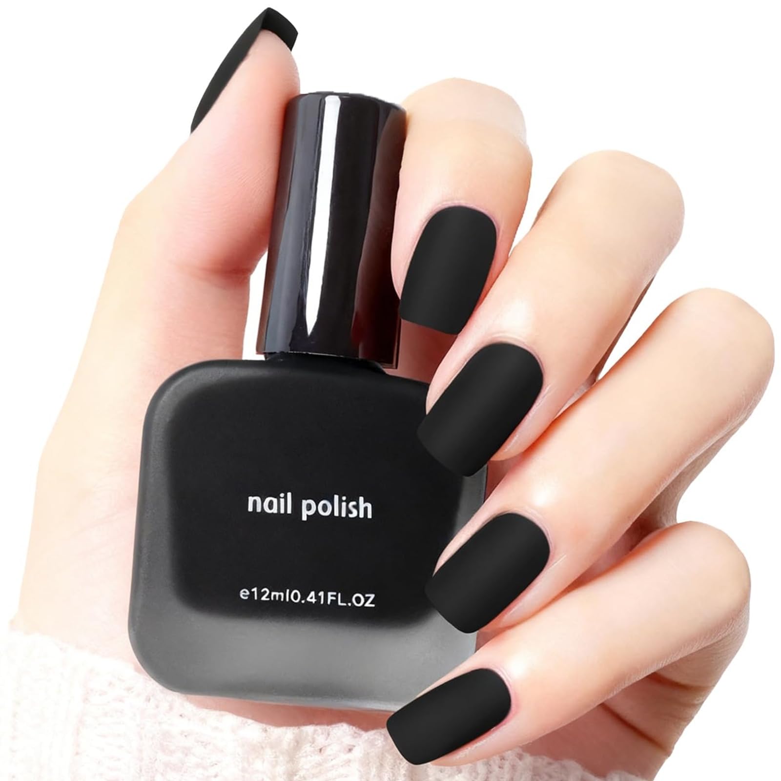 COSMOO Matte Black Nail Polish Air Dry, Quick Dry Dark Lacquer Nail Art Varnish, Velvet Mist Effect Matte Finish Nails Polish for Ladies, 0.41 fl oz