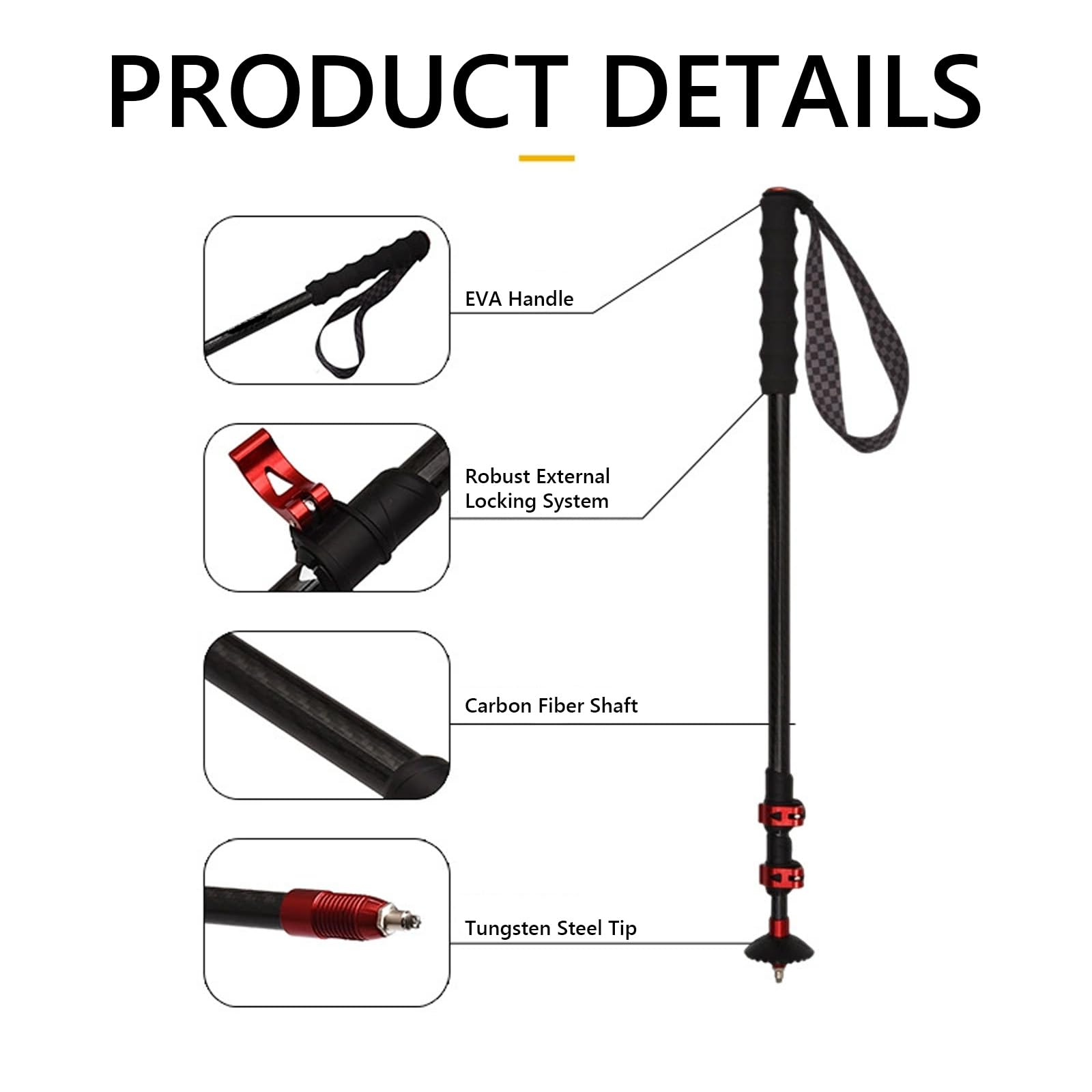 Bastones Trekking, Bastones Senderismo, Cuerpo del Bastón De Fibra De Carbono, Telescópico, Punta De Bastón De Acero Al Tungsteno, Punta para Barro, para Senderismo Viaje Alpinismo Trail, 2pcs