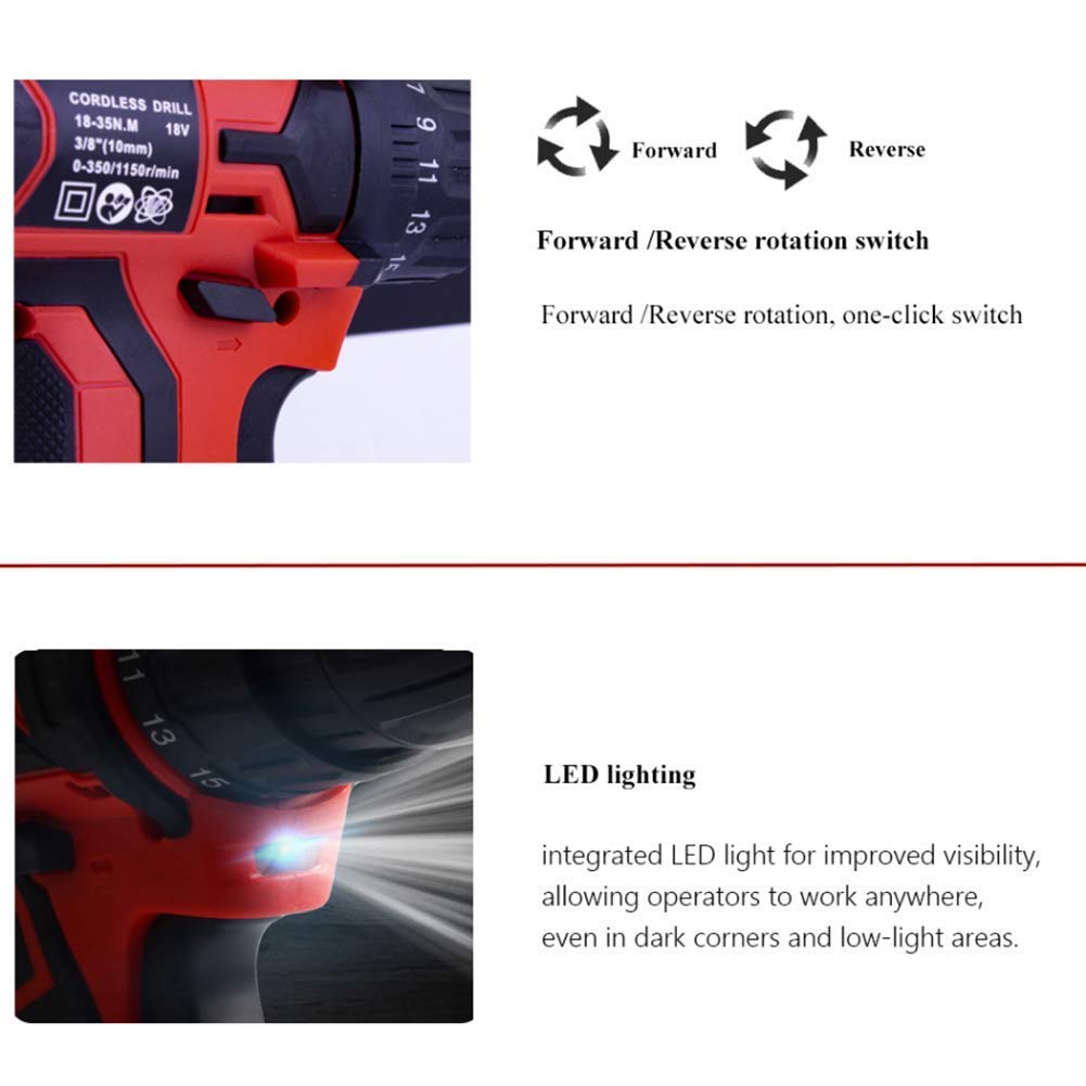 Trapano avvitatore elettrico professionale 36VF Coppia massima 45 Nm, utensili per la lavorazione del legno fai da te a 2 velocità