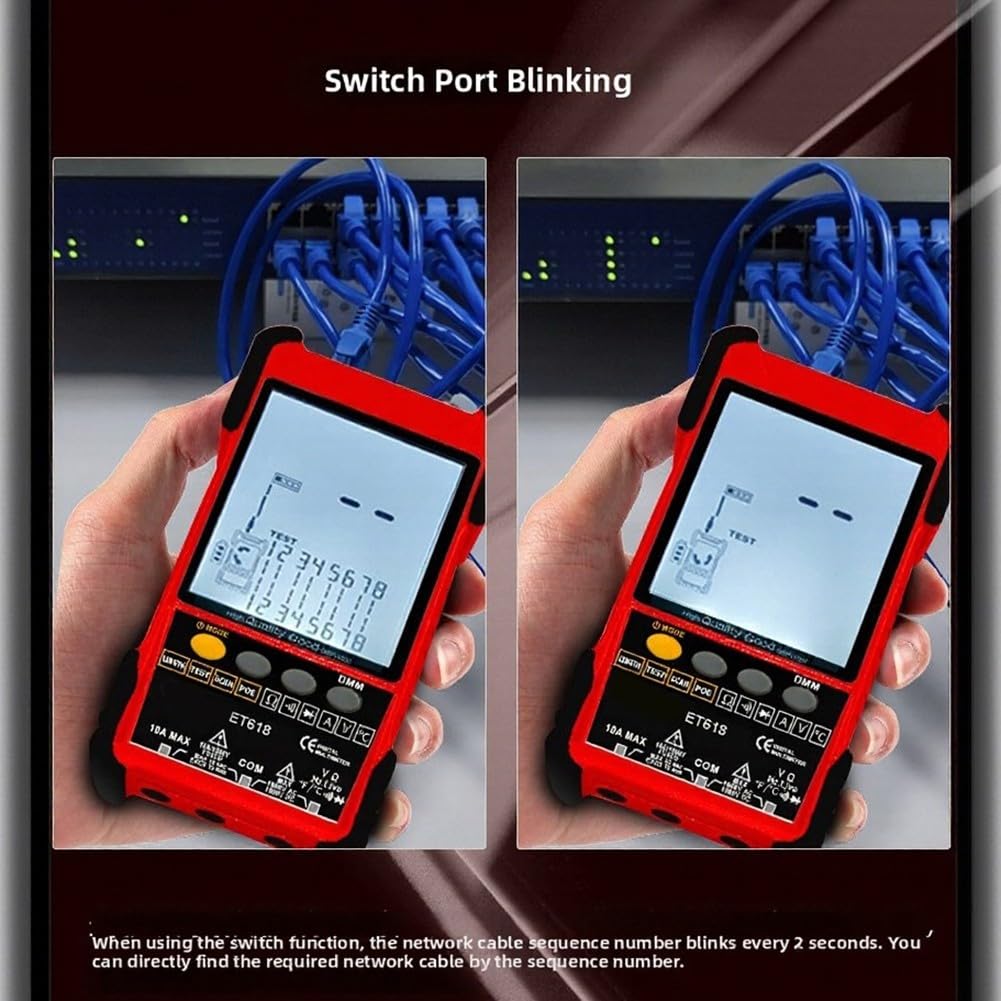 Netzwerk-Kabeltester mit PoE-Prüfung, Digitales Kabelortungsgerät für LAN/Telefon/BNC, Kabellängenmessung bis 600m, Rauschfreie Technologie, Modell ET616/ET618(ET616)