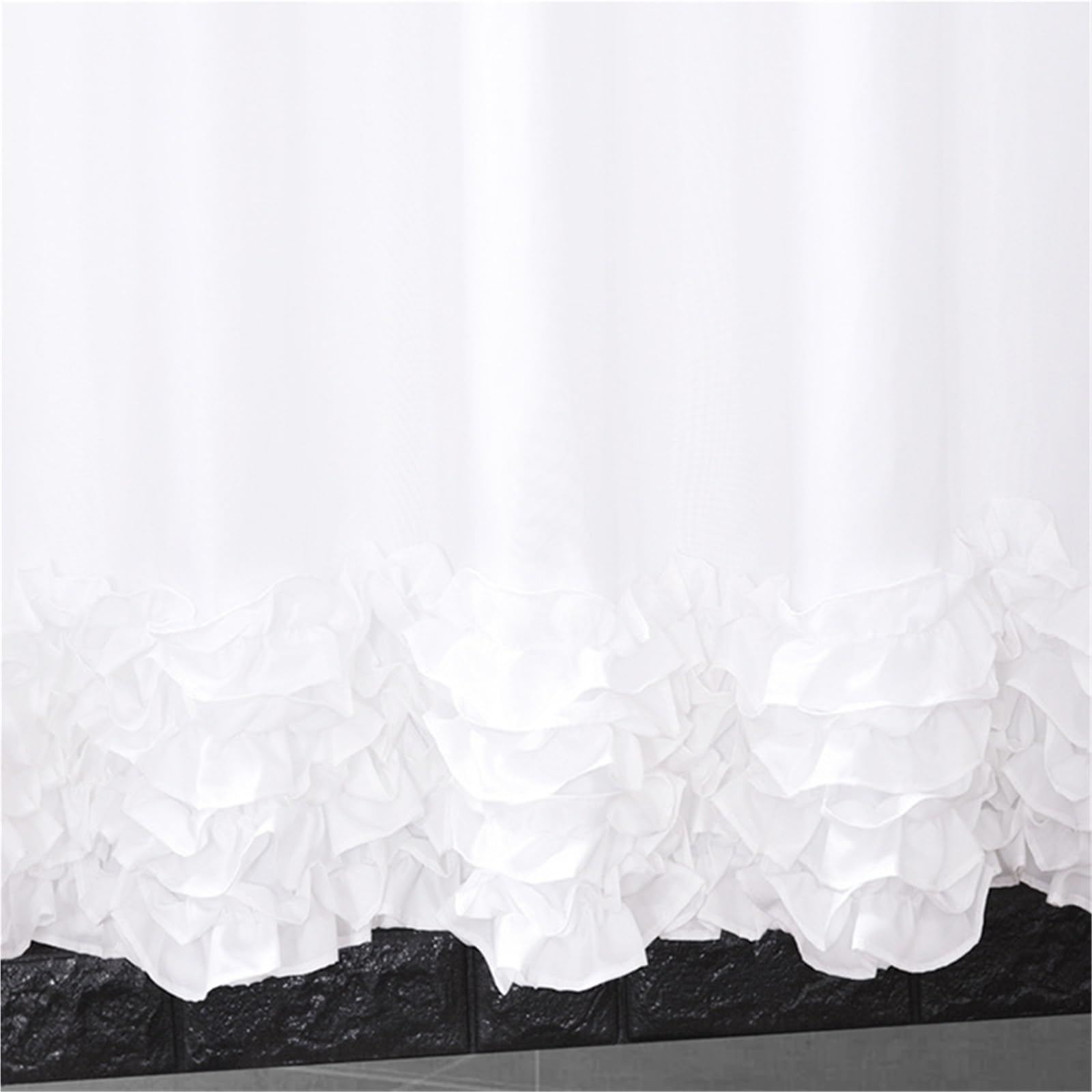Rideau de Douche Rideau de Douche en Dentelle Blanche, Tissu Polyester, Conception à Volants imperméable avec Crochets, Fournitures Salle Bain