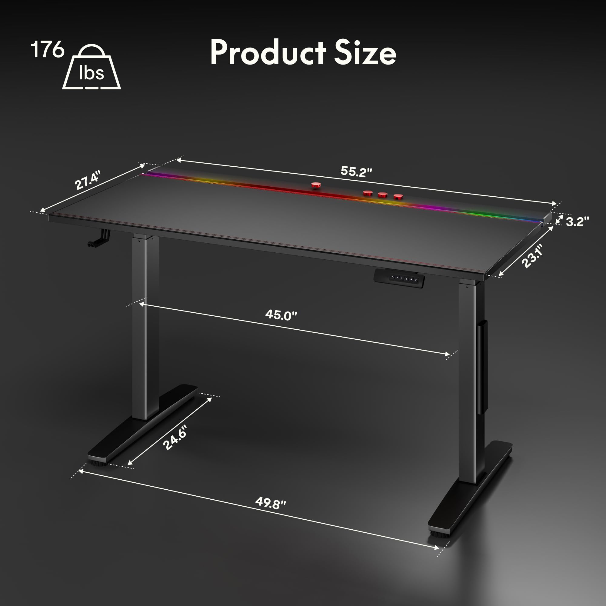 FLEXISPOT Electric RGB Gaming Standing Desk 55 Dual Motor Height Adjustable Desk with Integrated Cable Management Ergonomic Sit-Stand — view 3