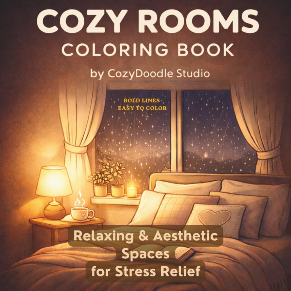 Cozy Rooms Coloring Book: Relaxing & Aesthetic Spaces for Stress Relief | Cozy Home & Hygge Coloring Book for Adults (CozyDoodle Collection)