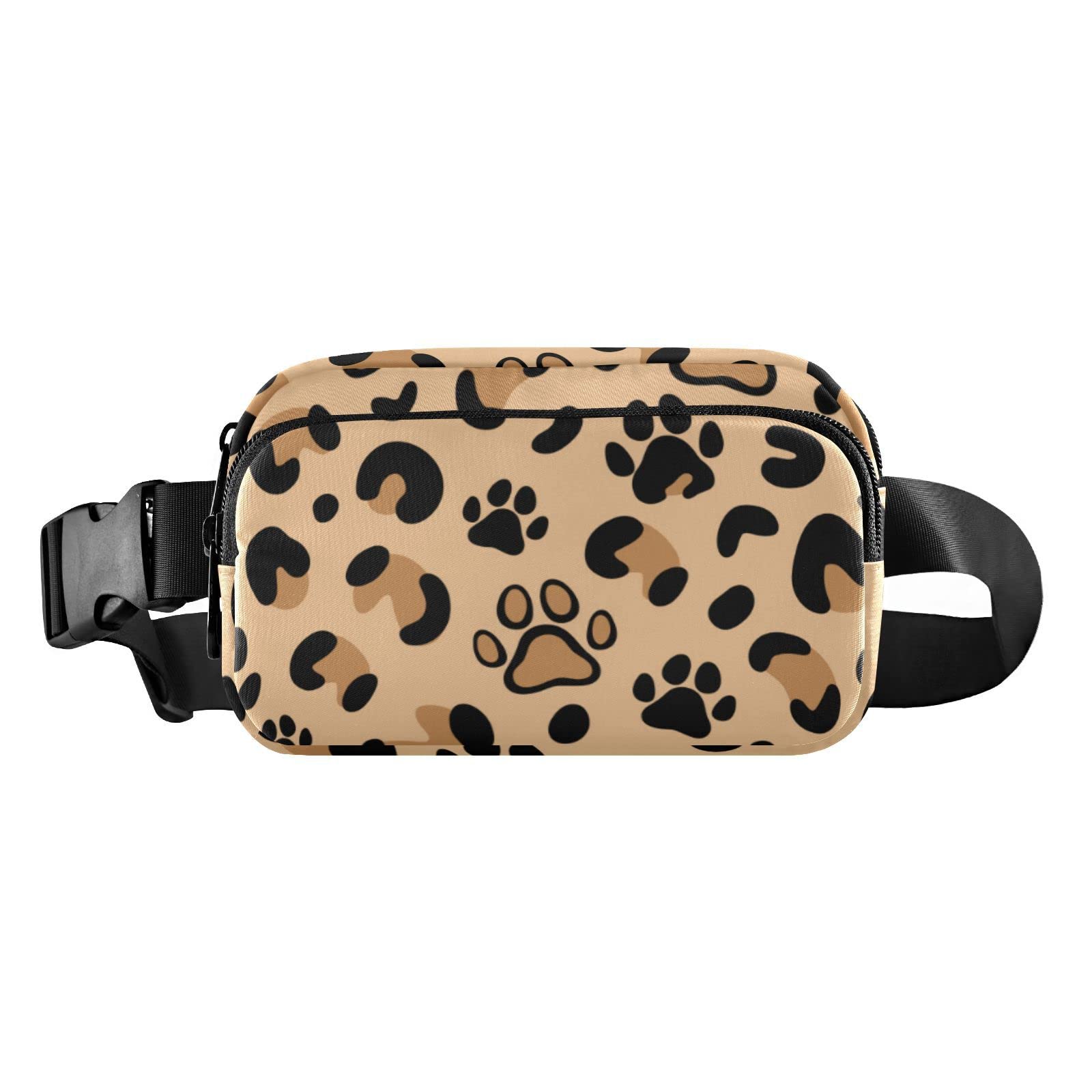 BOENLE Fanny Pack Crossbody Bags for Women Belt Bag Cute Leopard Print Dog Paw Print Running Waist Bag with Adjustable Strap for Outdoors Hiking Cycling Traveling