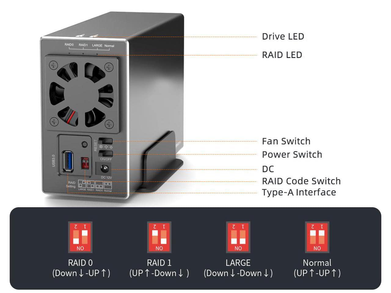 Caja Externa USB 3.0 Para 2 Discos Duros SATA 2.5", Con RAID Hardware 0/1/0+1, Hasta 12 TB
