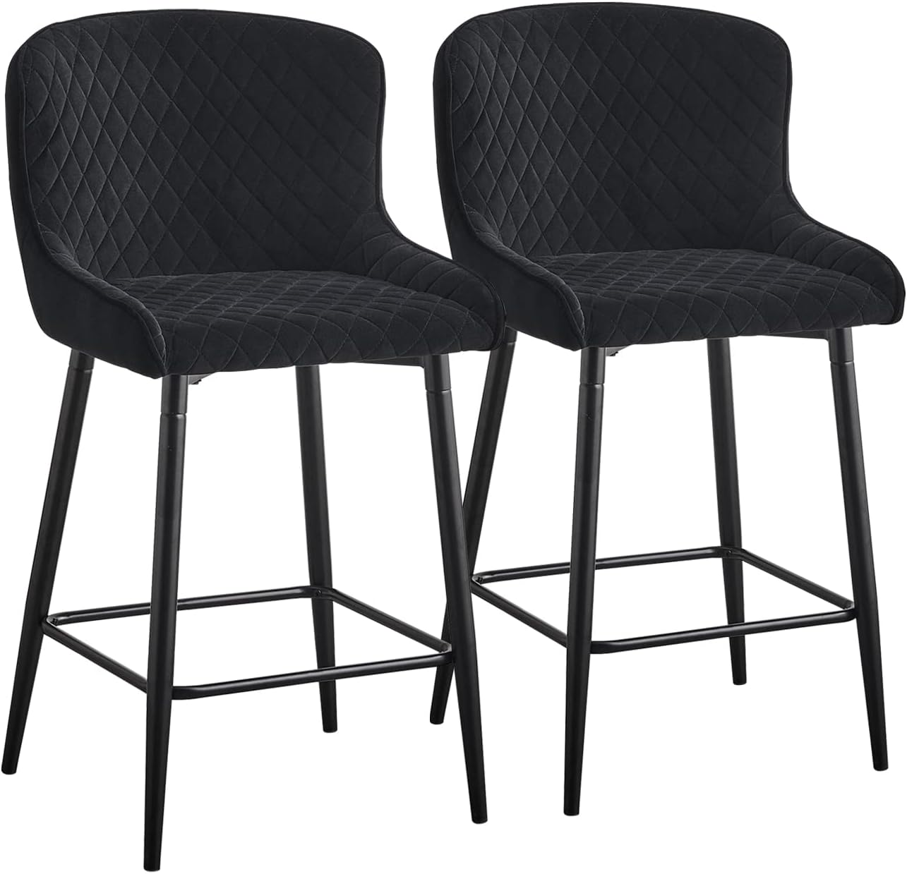 CLIPOP Velvet Bar Stools Set of 2, High Back Breakfast Bar Chairs with