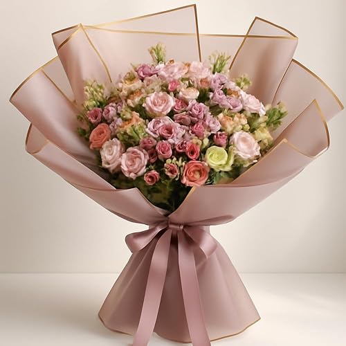 Miniatura 5 de BBJ Wraps Hojas de papel para envolver flores frescas, impermeables, paquete de regalo, suministros de floristería coreana, 20 hojas (rosa loto)