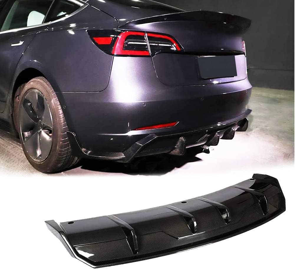 Rear Diffuser Fits for Tesla Model 3 Sedan 2016-2022 FRP Bumper Cover Lower Lip Spoiler Valance Protector Body Kits Factory Outlet (Gloss Black)