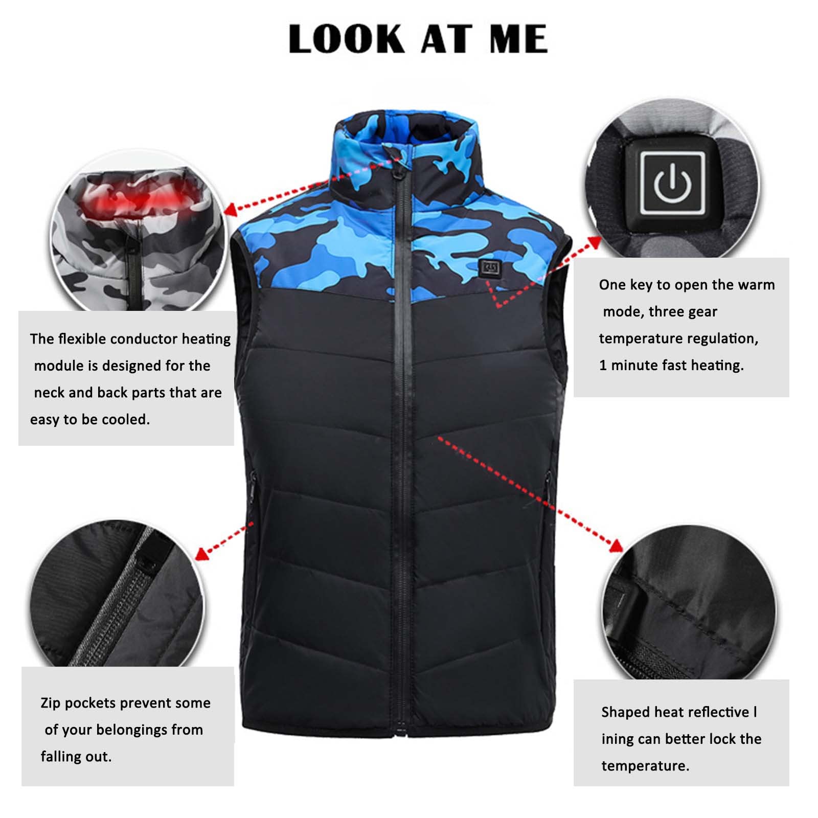 Gilet Chauffant Electrique Enfants USB Garçons Filles Veste Chauffante 3 Températures Réglables avec Poches Doudoune Sans Manche imprimé Anime Vêtements Chauffants Lavable pour Ski