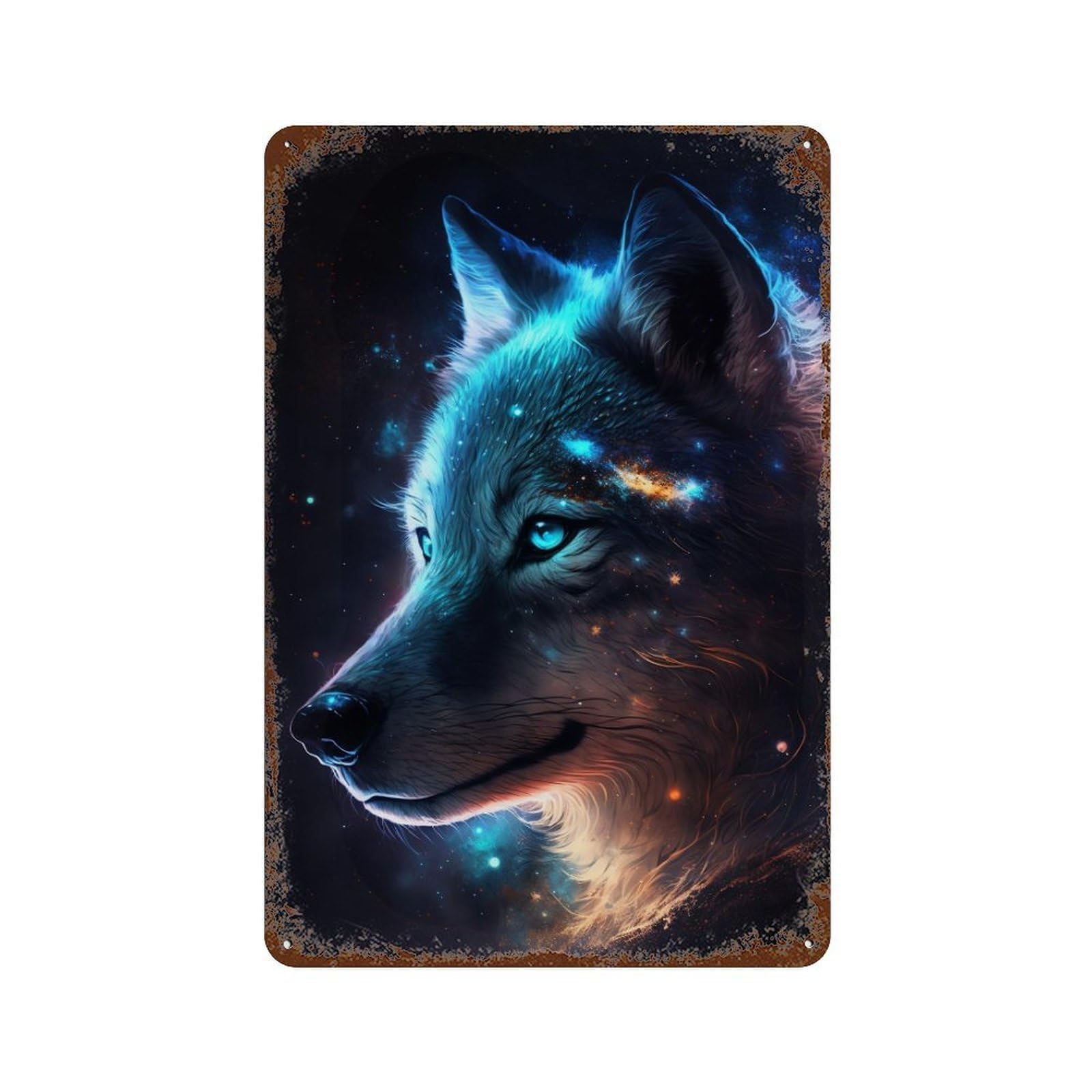 Cosmic Wolf Portrait-4 11.8"x7.9" Decorative Tin Sign, Retro Wall Decor for Bistro, Counter And Cafe Decor