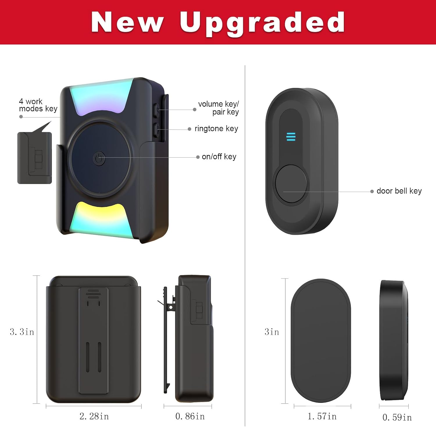 CallToU Hearing Impaired Doorbell, Waterproof Door Chime Kit 1000ft Wireless Door bell Chimes with Mute Vibration  Flash Light 2 Push Buttons + 4 Portable Receivers for Home/Elderly/Senior/Patient