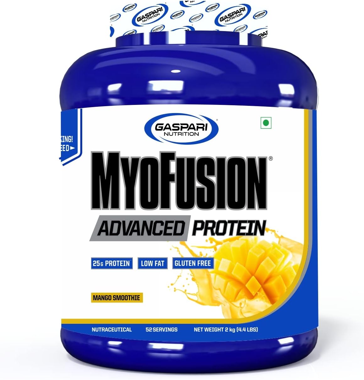 Gaspari Nutrition Myofusion Advanced Whey Protein Powder - 25g Protein Per Serving, Mango Smoothie - 2 kgs (4.4 LBS)