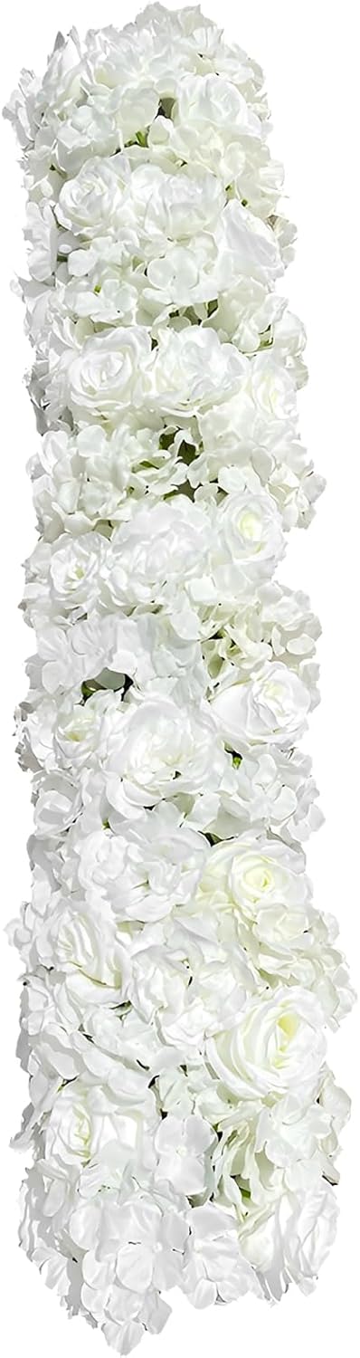 1-Meter Flower Arrangement, Decorative Artificial Flower Row Greenery Garland Silk Floral Panel for Party Wedding Background Decor White