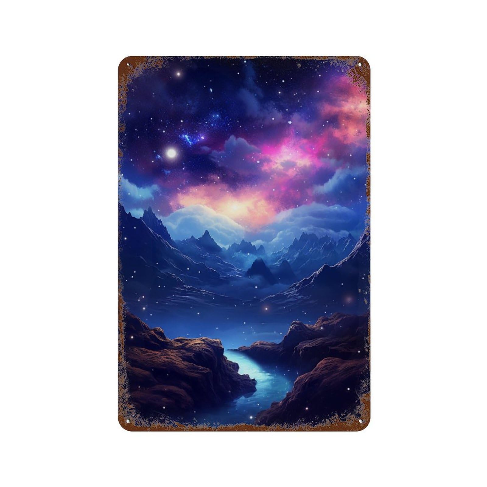 Rust Effect Galactic Fantasy Landscape -1 Rusty Metal Tin Sign 11.8"x7.9", Decorative Metal Wall Art for Farmhouse, Kitchen And Entryway Decor