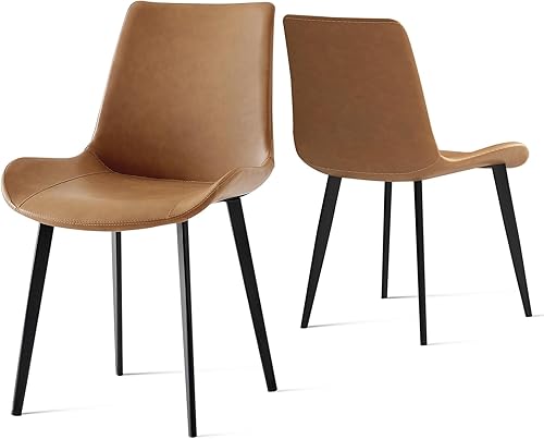 Miniatura 24 de Juego de 4 sillas de comedor, modernas sillas de comedor tapizadas de piel sintética con patas de metal resistentes y respaldo cómodo, sillas