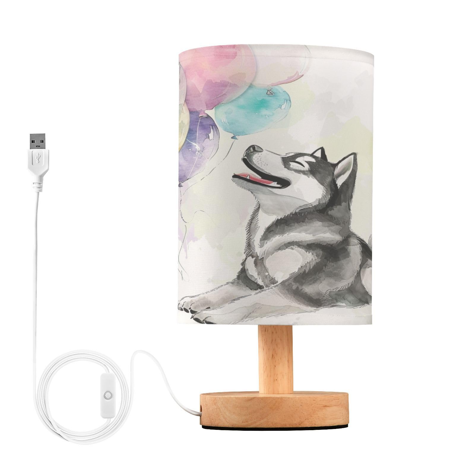 Mnsruu Bedside Table Lamp Strong Husky Balloons Bedside Lamps LED Light Desk Lamp Fabric Shade Small Lamp for Bedroom Living Room (Bulb Included)