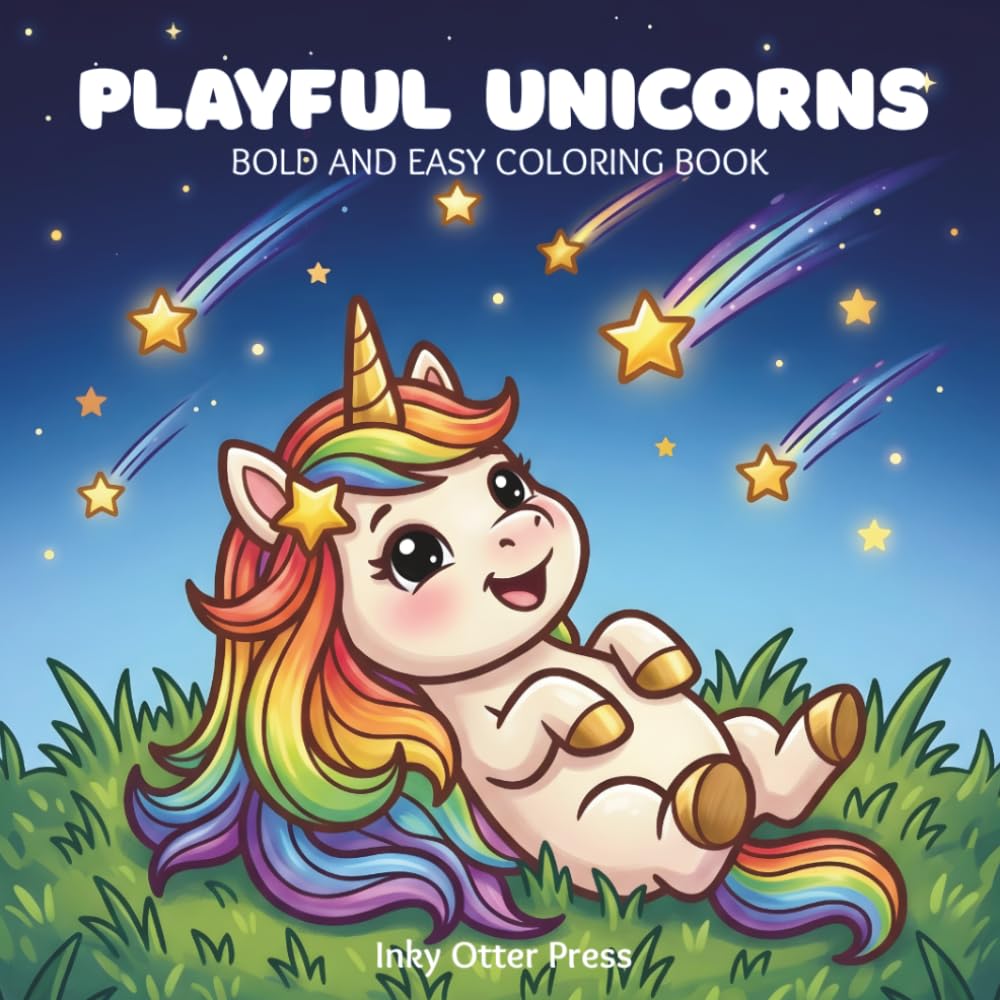 Playful Unicorns: Bold and Easy Coloring Book for Kids and Adults Featuring Cute Unicorns