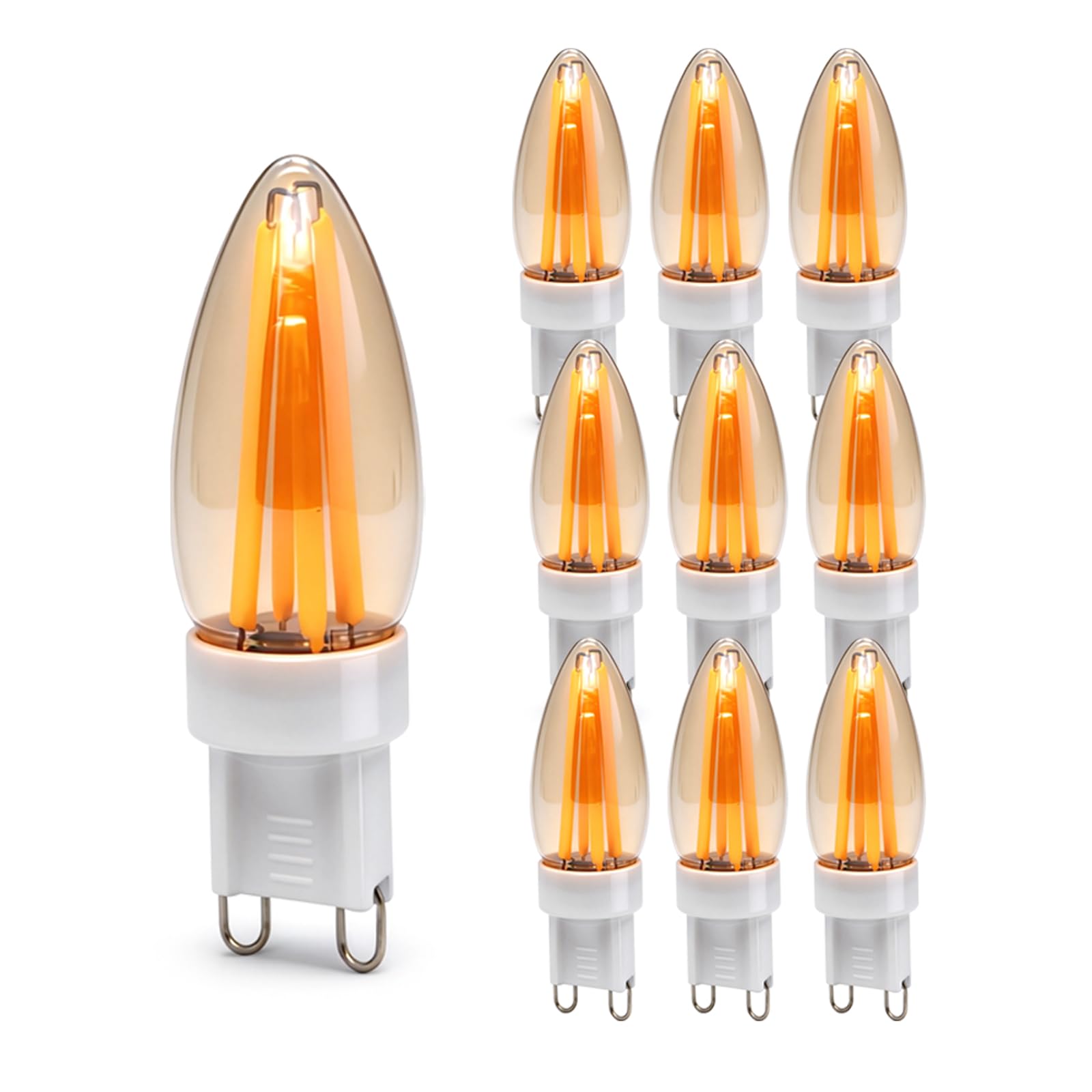Ruiandsion Paquete de 10 bombillas LED G9 de 220 a 240 V, 2200 K ámbar blanco cálido, filamento de dos pines para iluminación de pista, ventilador de techo y accesorios decorativos