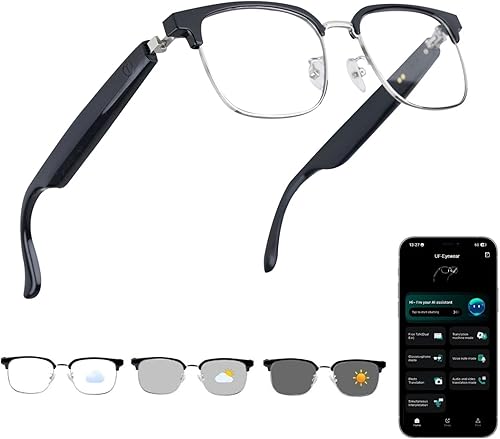 Lentes inteligentes AI, gafas de audio Bluetooth con traductor en tiempo real para 164 idiomas, sin suscripción para aplicación, lente fotocrómica,
