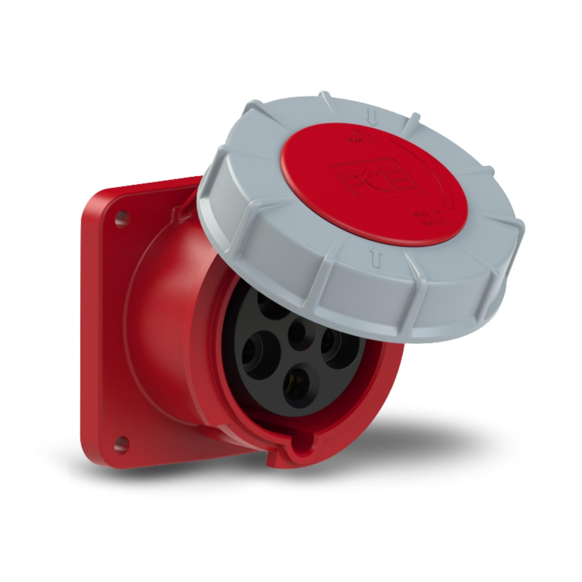 PC Electric rt CEE 31121 Mounted Socket Straight (100 x 100) 63A 5p 6h IP67 Power Twist White/Red