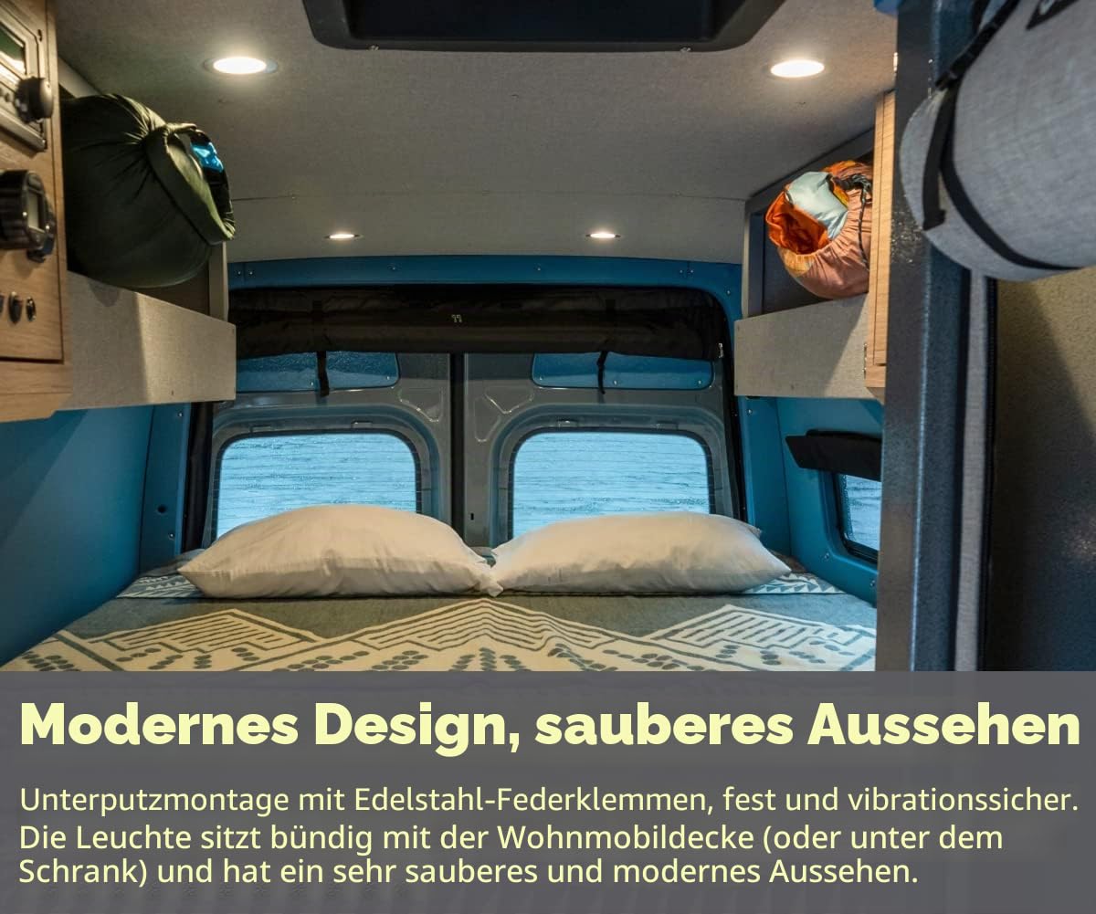 4 x 12V LED Einbaustrahler 3W 83mm 285lm Wohnmobil Boot Einbauleuchten Flache Spot Dimmbar Einbauspot für Camper Wohnwagen Bad, Loch 64-74mm 6000K Silber Aluminium CRI93