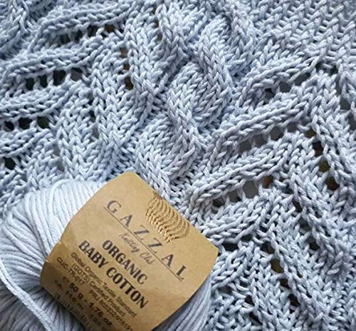 Gazzal 3 Ball (Pack) Organic Baby Cotton Yarn, Total 5.28 Oz. 100 Cotton, Each 1.76 Oz (50G) 125 Yrds (115 M), Light Dk,Global Textile Standard(Gots) (Powder - 416, Pack), Beige #TOP4