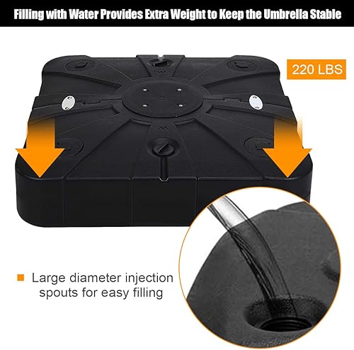 Miniatura 7 de Tangkula Base de sombrilla de patio con ruedas, peso relleno de arena húmeda de 260 libras, placa base cuadrada resistente para sombrilla con barra