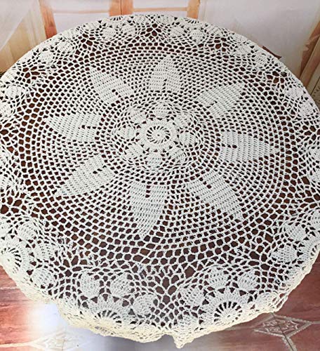 Damanni Beige Cotton Handmade Crochet Lace Tablecloth Doilies,Round,31 Inch by Damanni - Used condition - Image 4