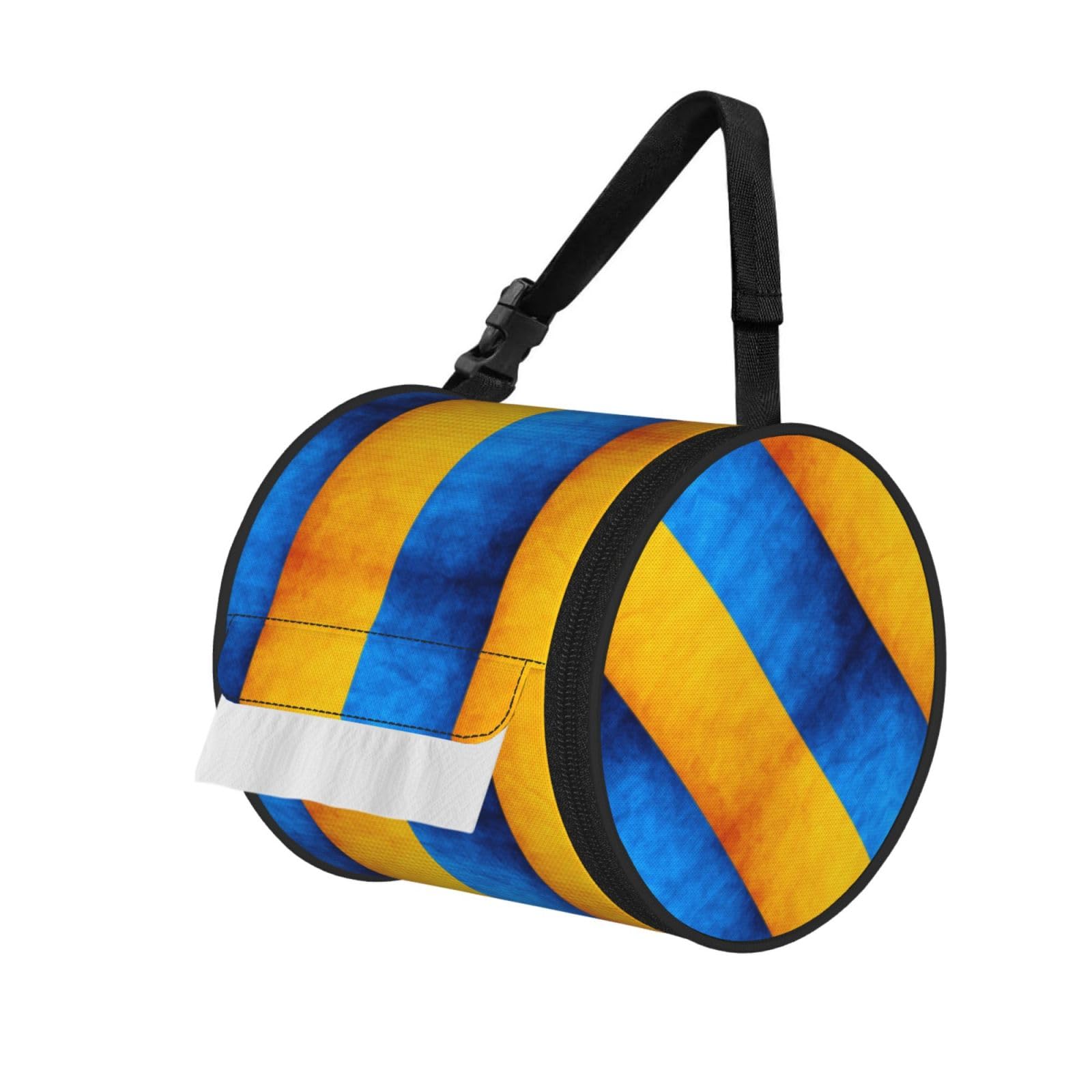 Ukrainian Flag Print Round Tissue Dispenser Bag With Carry Strap, Portable Roll Holder For Car Travel Home