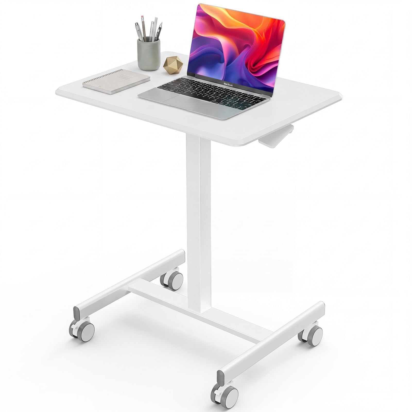 DUMOS Mobile Rolling Desk, Small Standing Desks with Wheels, White