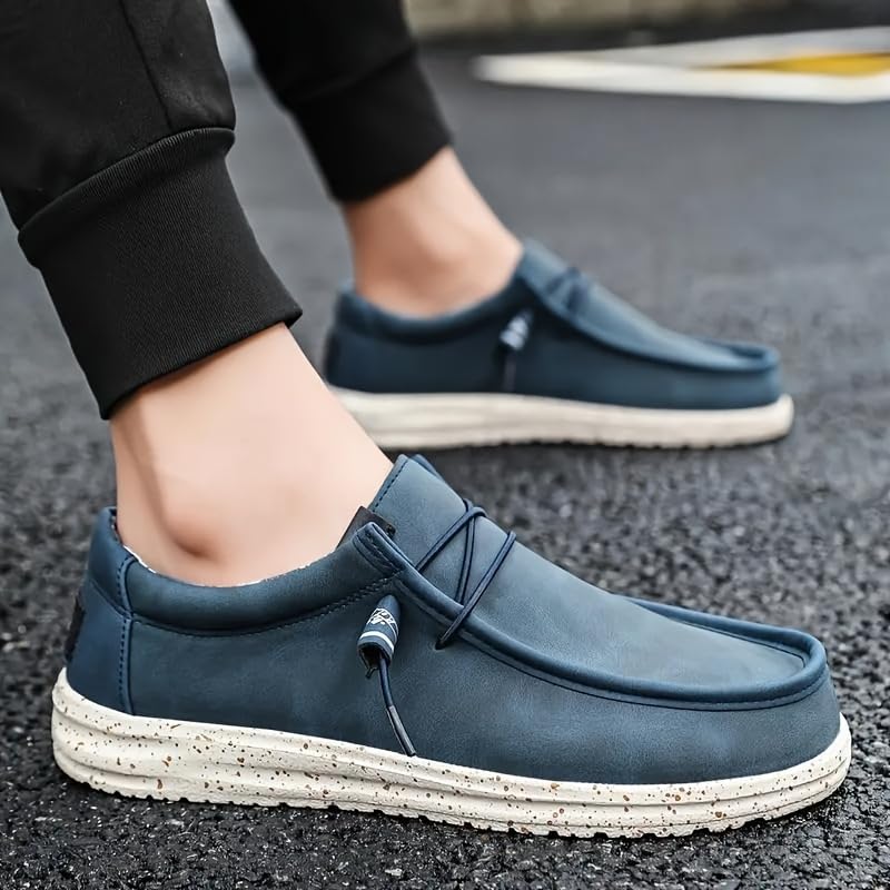 Men's Casual Shose Slip-On-Comfortable Fashion, PU Upper, Fabric Lining, MD Sole, Square Toe, Solid Color, Versatile for All Seasons, Oversized, Sports4