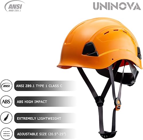 Miniatura 8 de UNINOVA Casco de seguridad aprobado por ANSI Z89.1, ventilado, suspensión de trinquete de 6 puntos, perfecto para trabajos de construcción (01