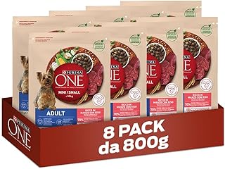 PURINA ONE Mini Small Crocchette per Cani Adulti Ricco in Manzo 8 Sacchi da 800g